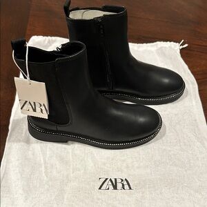 Zara Kids’ Black Ankle Boots with Sparkly Trim